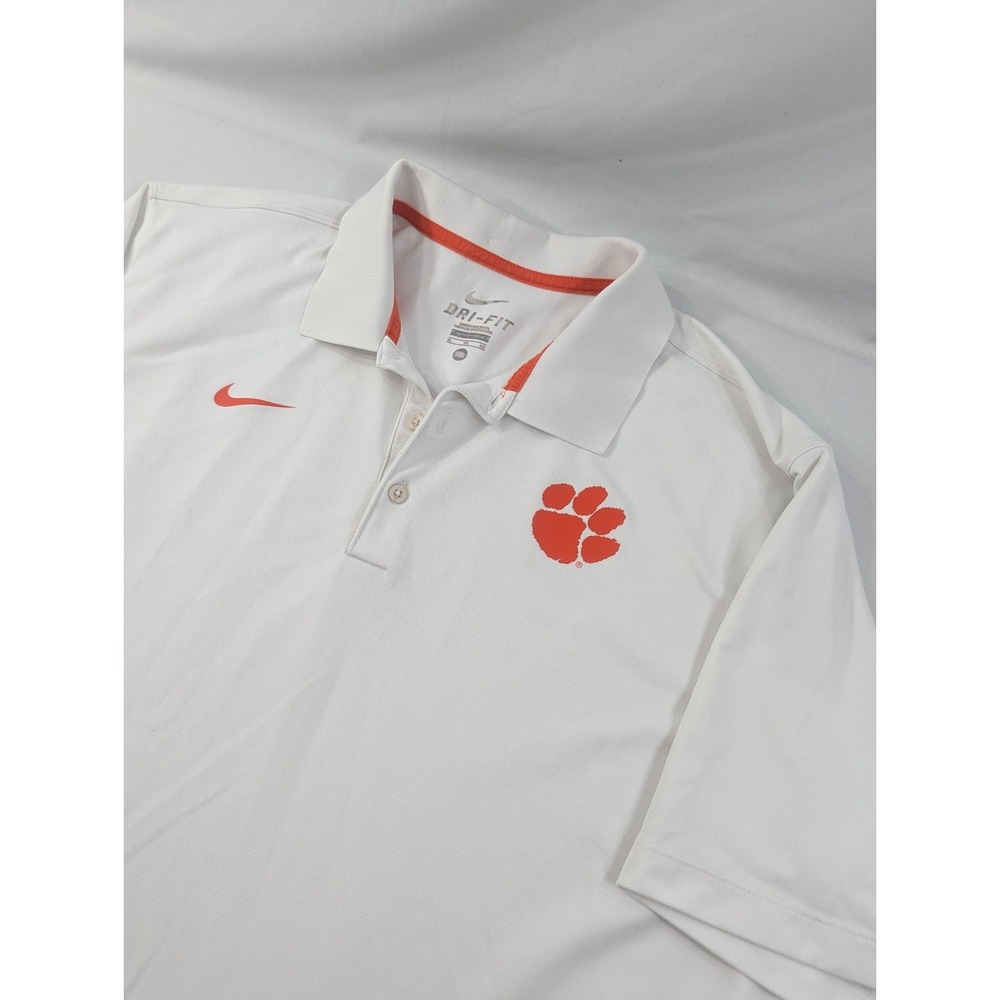 Clemson Tigers Shirt Men XL White Nike Football Polo Dri Fit Basketball Paw NCAA